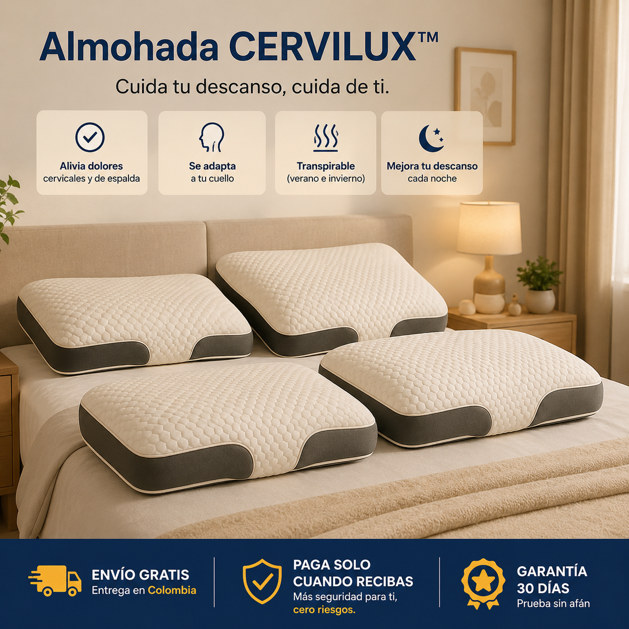 PAGA 1 y LLEVASE 4 Almohada Cervical Ortopedica Redescubre el Placer de Despertar sin Dolores